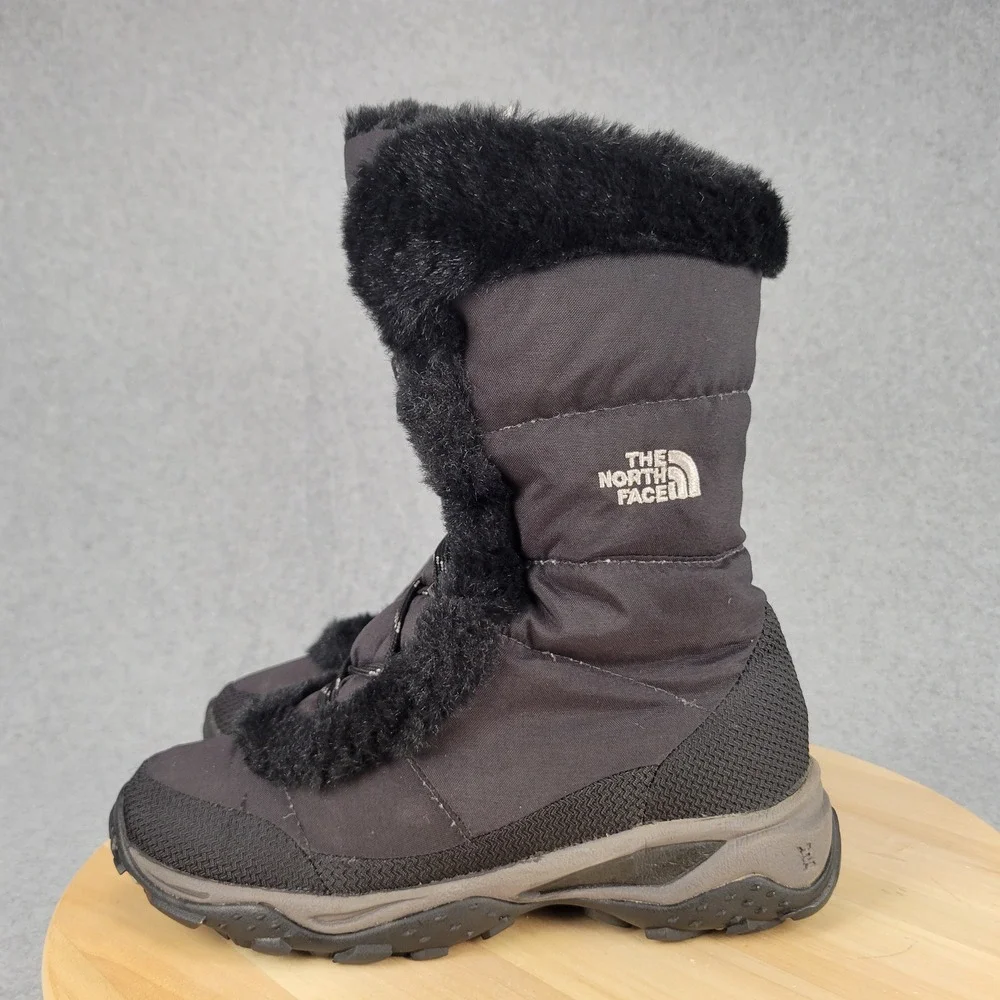 The North Face Nuptse Fur Snow Boots Women 7.5 Black Down Insulated IcePick
